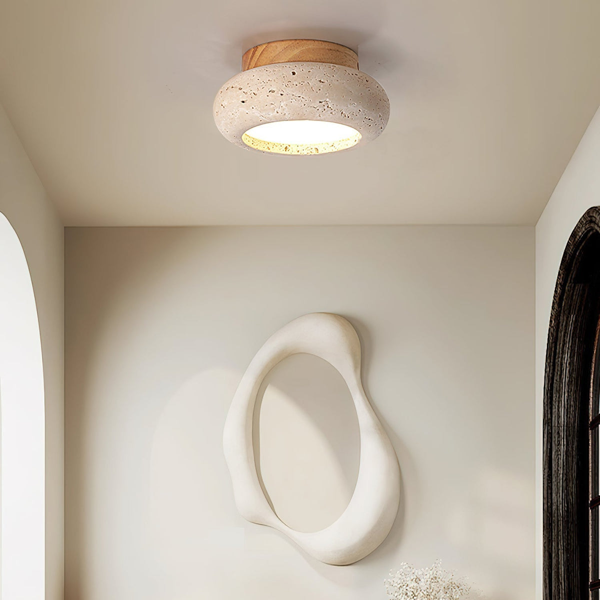 Ceiling Light with Stone Panel