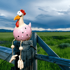 Chicken Statue with Oversized Eyes
