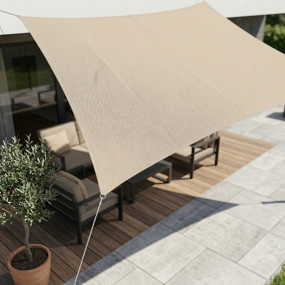 Rectangular Sunshade with Corner Rope Attachments