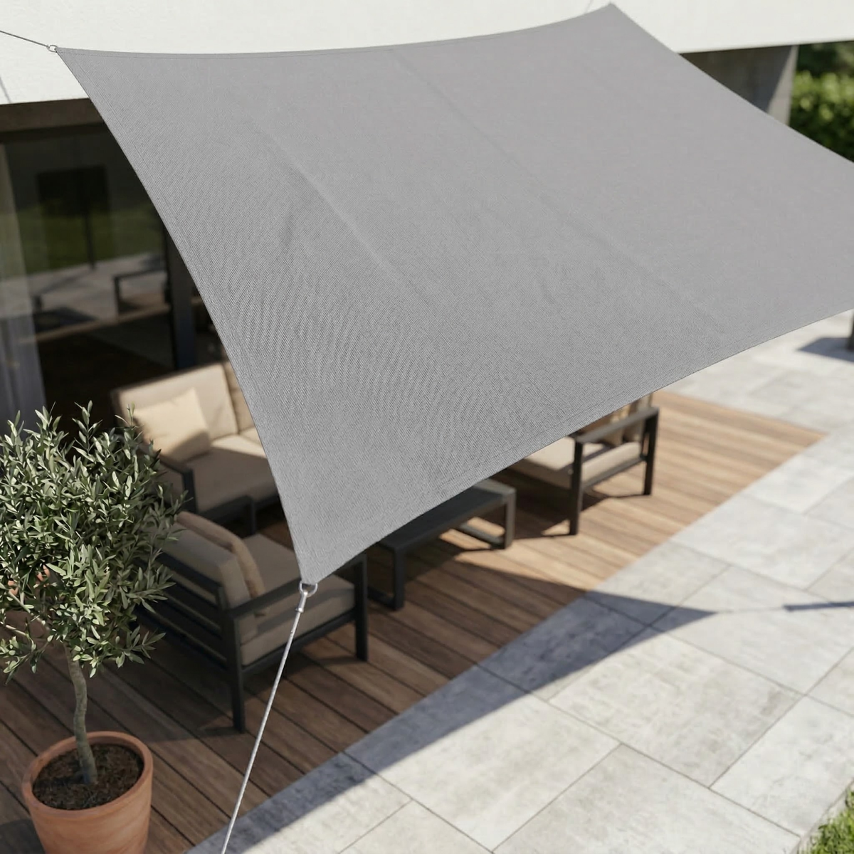 Rectangular Sunshade with Corner Rope Attachments