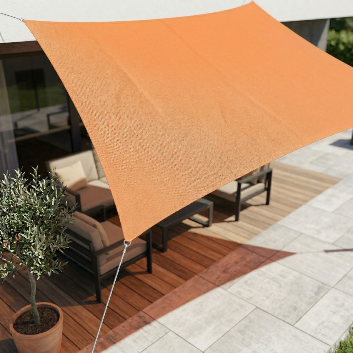 Rectangular Sunshade with Corner Rope Attachments