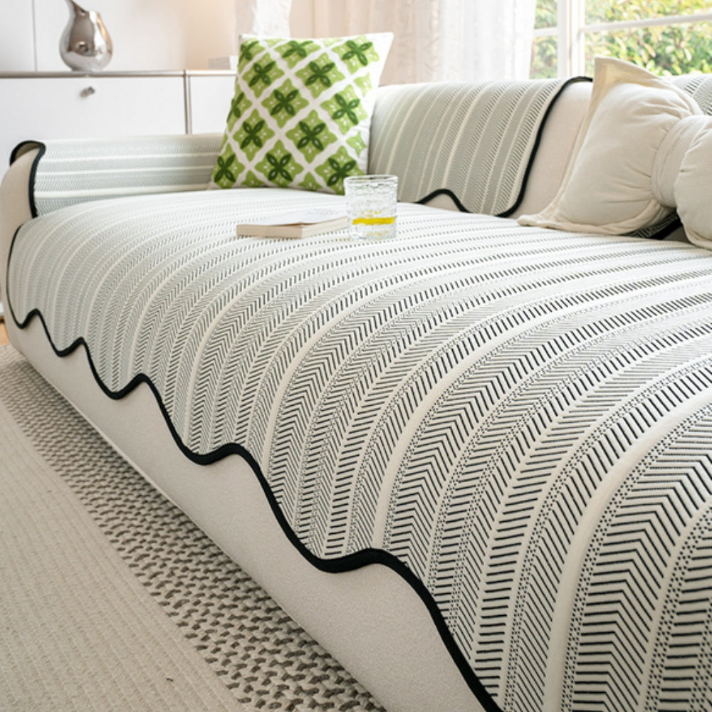 Sofa Cover with Herringbone Pattern