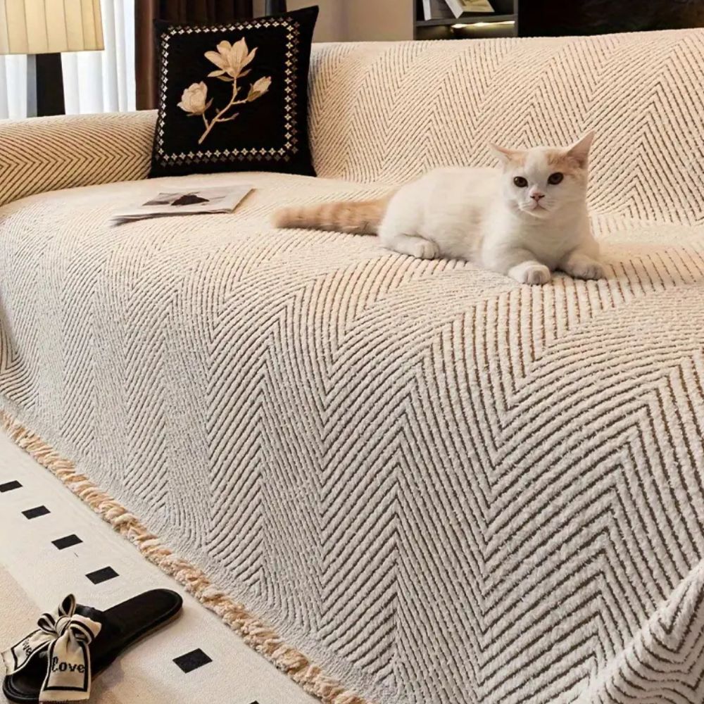 Sofa Cover with Herringbone Weave