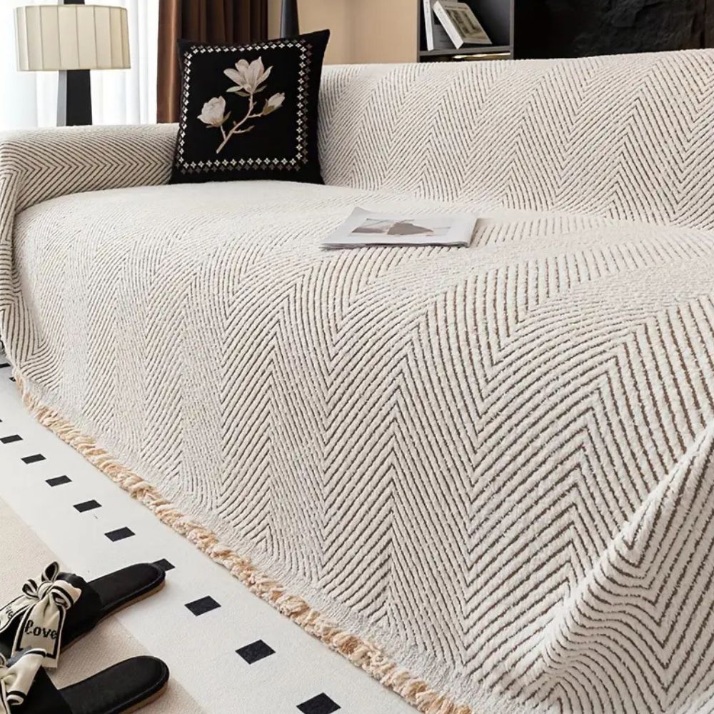 Sofa Cover with Herringbone Weave