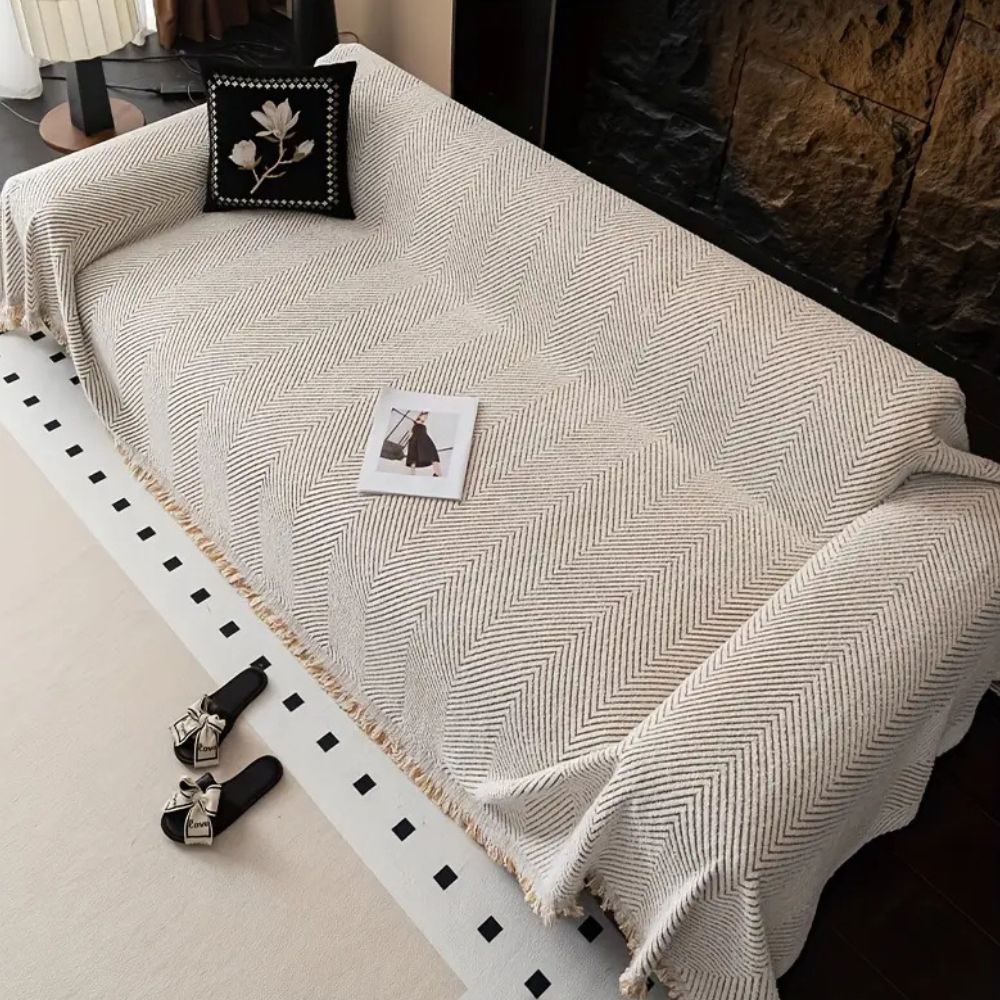 Sofa Cover with Herringbone Weave