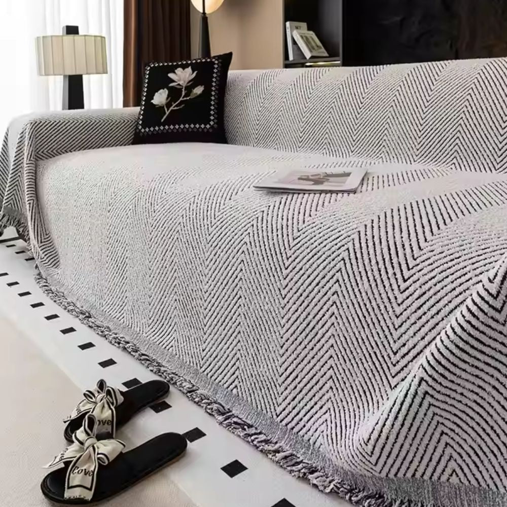 Sofa Cover with Herringbone Weave