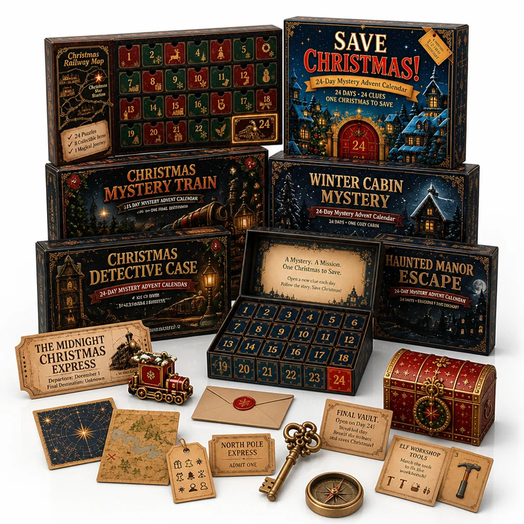 Advent Calendar | Escape Room Puzzles & 6 Mystery Themes | 24-Day Challenge