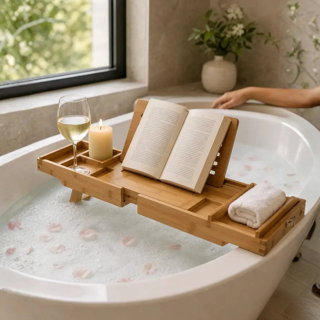 Bathtub Caddy Tray | Adjustable Bamboo | Multi-Purpose