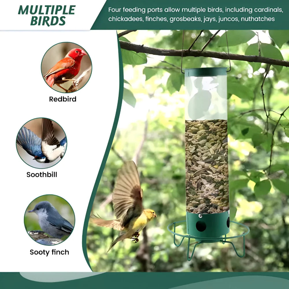 Bird Feeder | Squirrel-Proof Rotating Perch & 4 Feeding Ports
