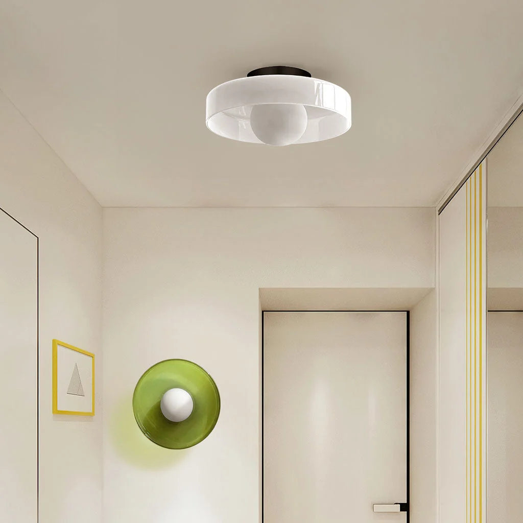 Ceiling Light | Glass & Metal Disc | Ceiling or Wall Mount