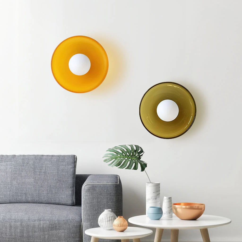 Ceiling Light | Glass & Metal Disc | Ceiling or Wall Mount