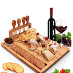Cheese Board Set | Bamboo With Integrated Knife Storage | Includes 4 Knives