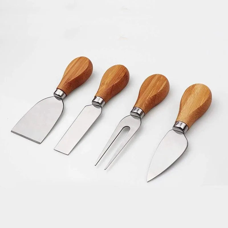 Cheese Board Set | Bamboo With Integrated Knife Storage | Includes 4 Knives