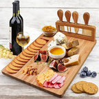 Cheese Board Set | Bamboo With Integrated Knife Storage | Includes 4 Knives