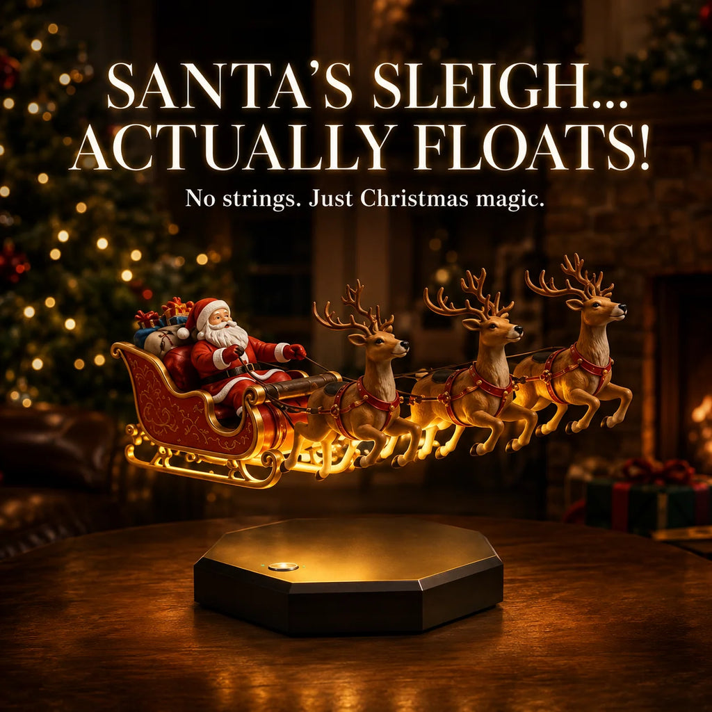 Christmas Decoration | Magnetic Levitation & Warm Lighting | Santa Sleigh With 4 Reindeer