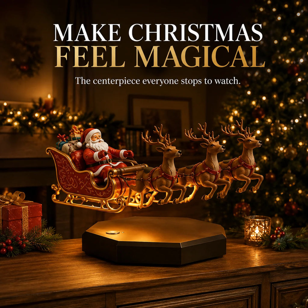Christmas Decoration | Magnetic Levitation & Warm Lighting | Santa Sleigh With 4 Reindeer