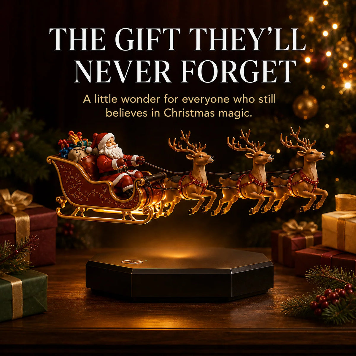 Christmas Decoration | Magnetic Levitation & Warm Lighting | Santa Sleigh With 4 Reindeer