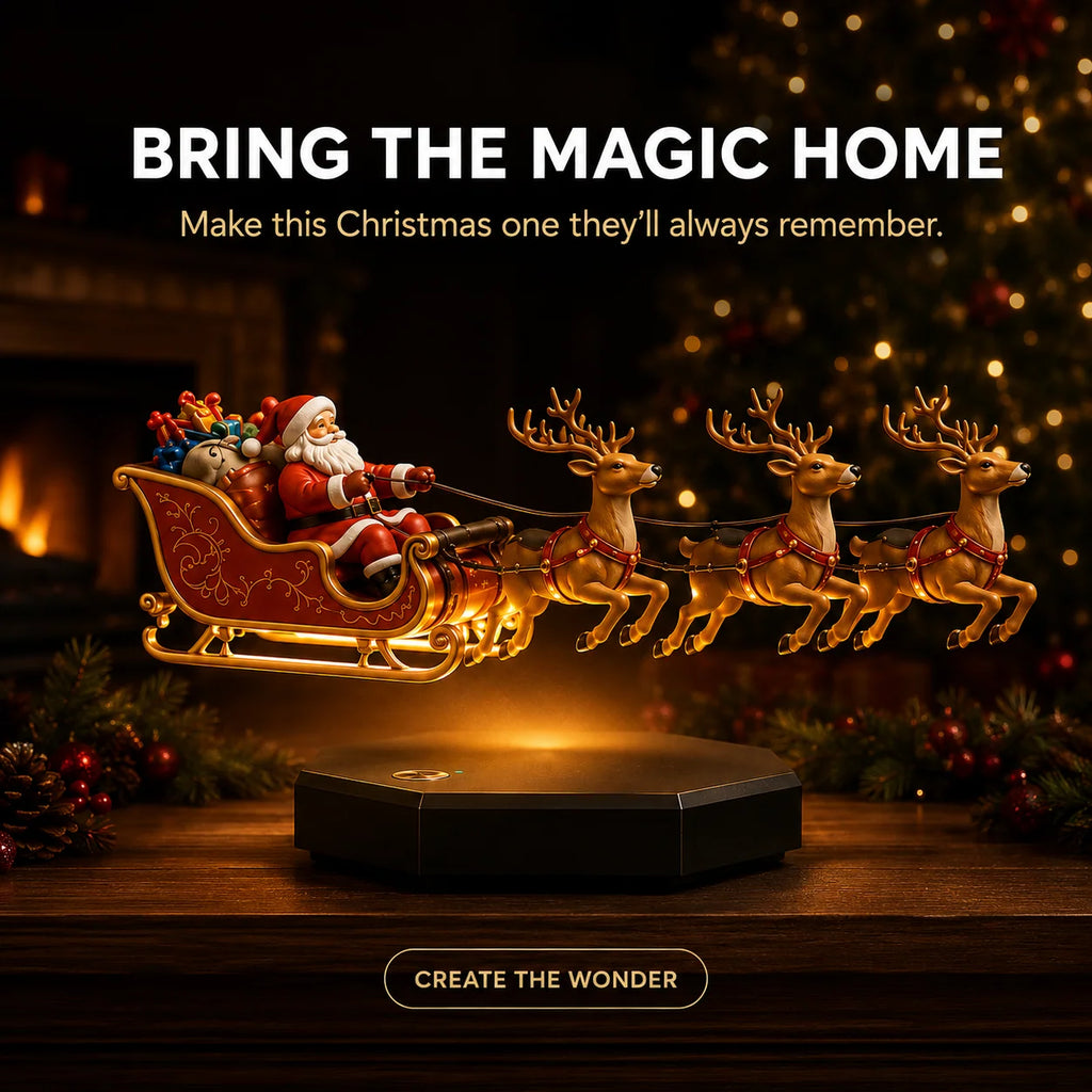 Christmas Decoration | Magnetic Levitation & Warm Lighting | Santa Sleigh With 4 Reindeer