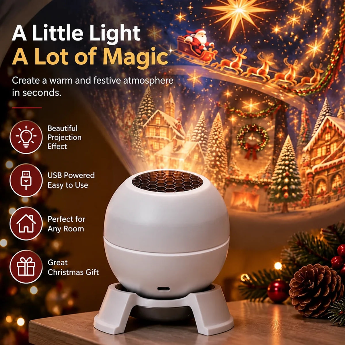 Christmas Projector | LED Festive Projections & USB Powered