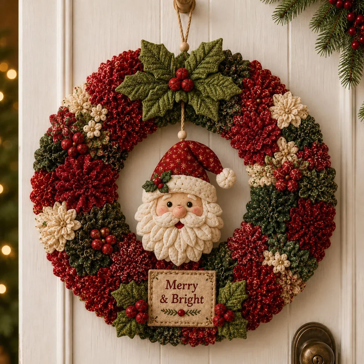 Christmas Wreath Craft Kit | 3D Fabric Flowers & No-Sew Pinning | 30 cm
