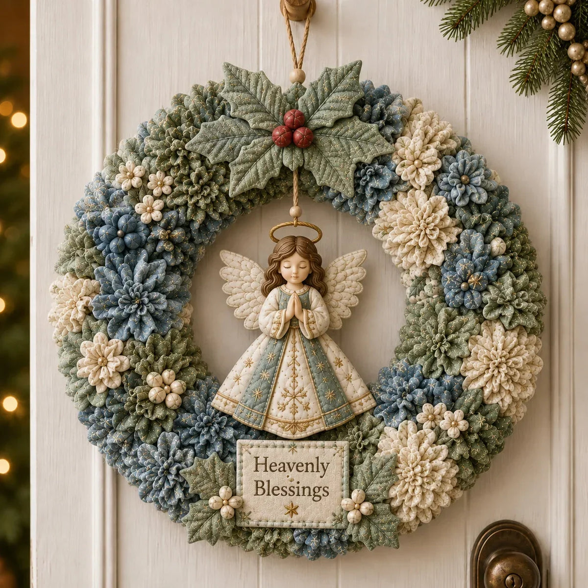 Christmas Wreath Craft Kit | 3D Fabric Flowers & No-Sew Pinning | 30 cm