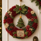 Christmas Wreath Craft Kit | 3D Fabric Flowers & No-Sew Pinning | 30 cm