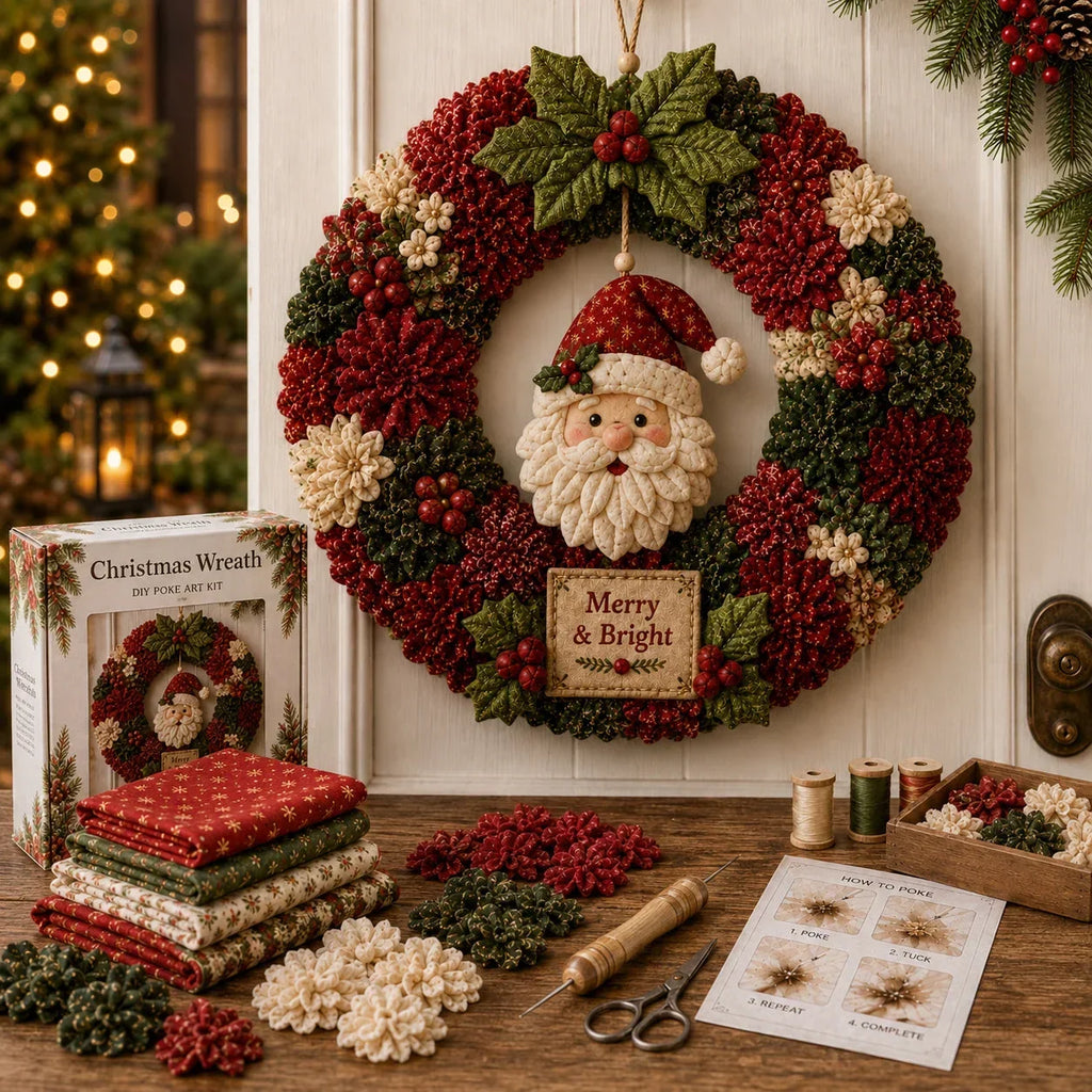 Christmas Wreath Craft Kit | No-Sew 3D Fabric Flowers | 30 × 30 cm
