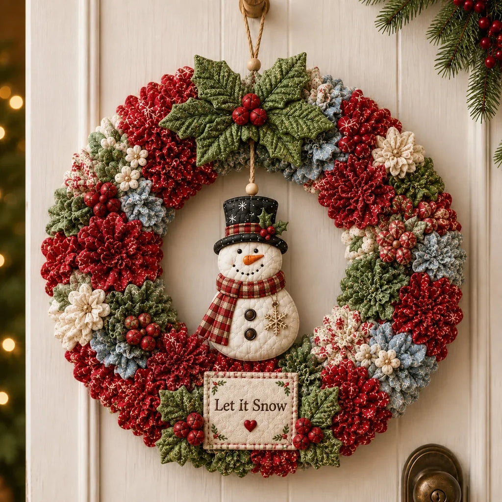 Christmas Wreath Craft Kit | No-Sew 3D Fabric Flowers | 30 × 30 cm