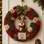 Christmas Wreath Craft Kit | No-Sew 3D Fabric Flowers | 30 × 30 cm
