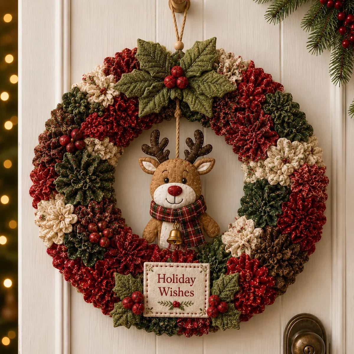 Christmas Wreath Craft Kit | No-Sew 3D Fabric Flowers | 30 × 30 cm