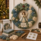 Christmas Wreath Craft Kit | No-Sew 3D Fabric Flowers | 30 × 30 cm