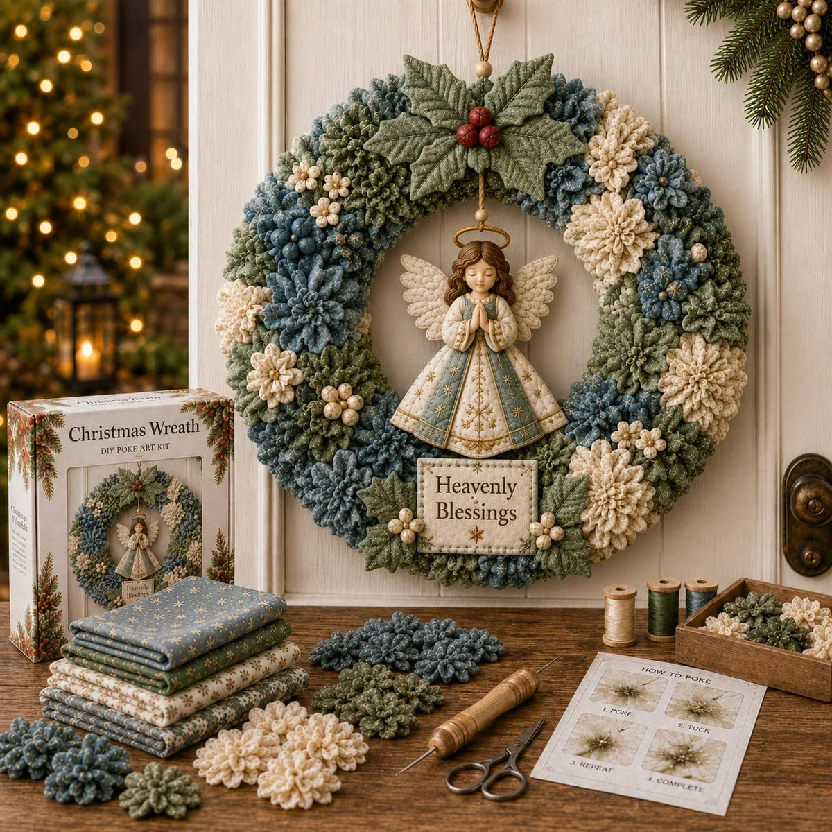Christmas Wreath Craft Kit | No-Sew 3D Fabric Flowers | 30 × 30 cm