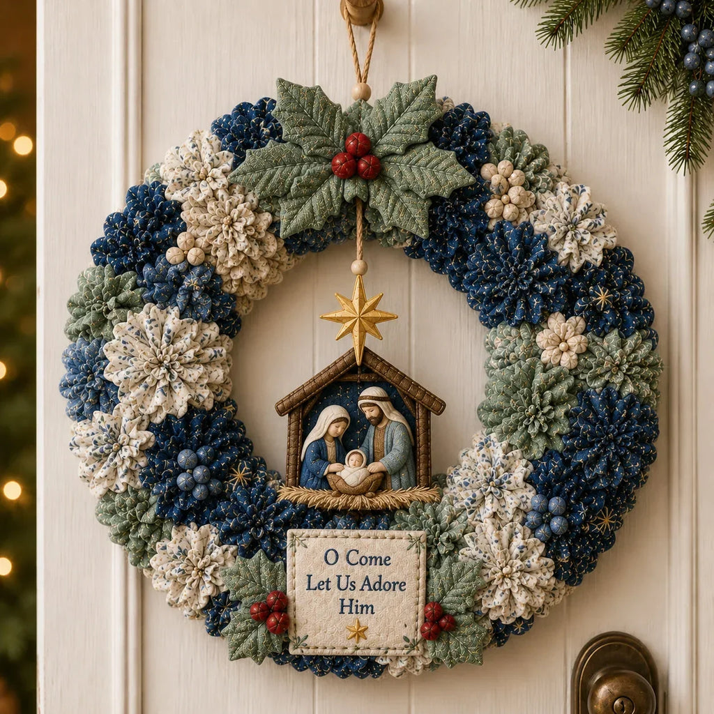 Christmas Wreath Craft Kit | No-Sew 3D Fabric Flowers | 30 × 30 cm