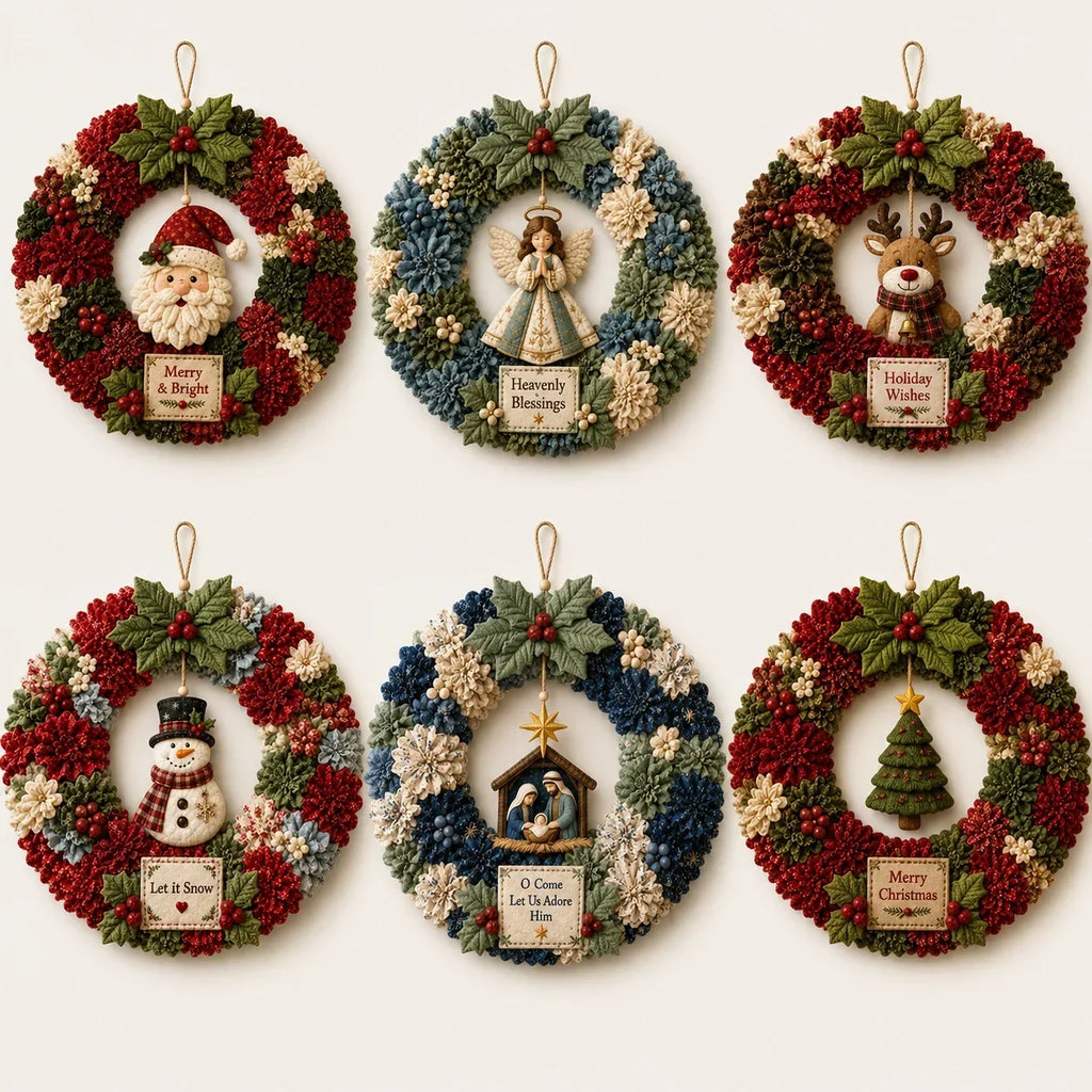 Christmas Wreath Craft Kit | No-Sew 3D Fabric Flowers | 30 × 30 cm