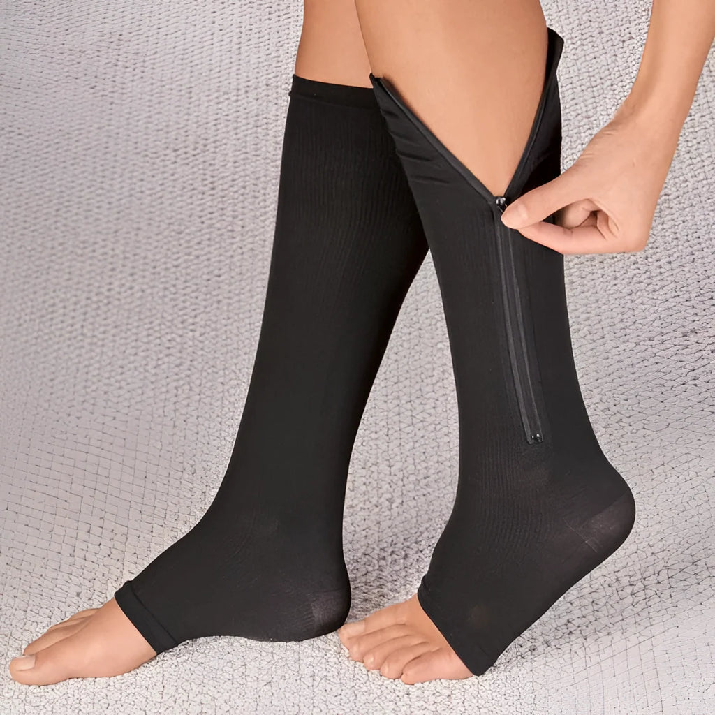 Compression Socks | Zippered Graduated 20–30 mmHg | Open Toe