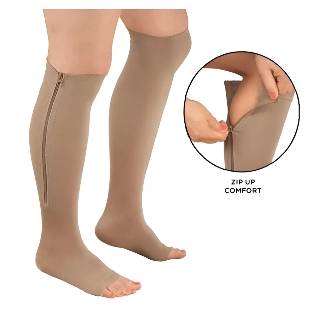 Compression Socks | Zippered Graduated 20–30 mmHg | Open Toe