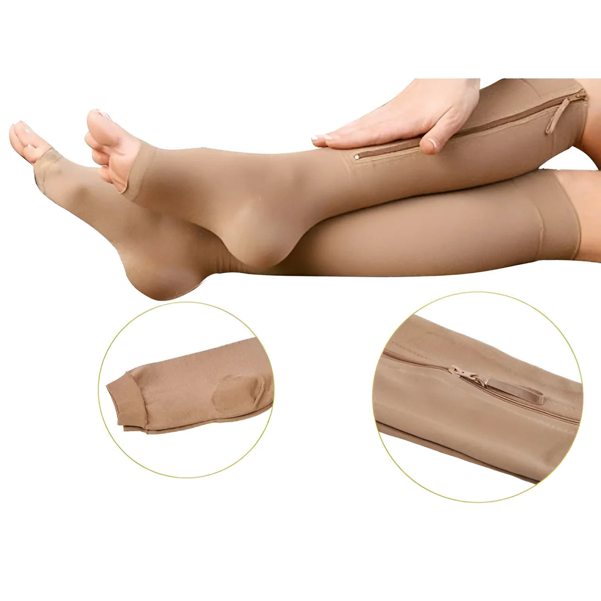 Compression Socks | Zippered Graduated 20–30 mmHg | Open Toe