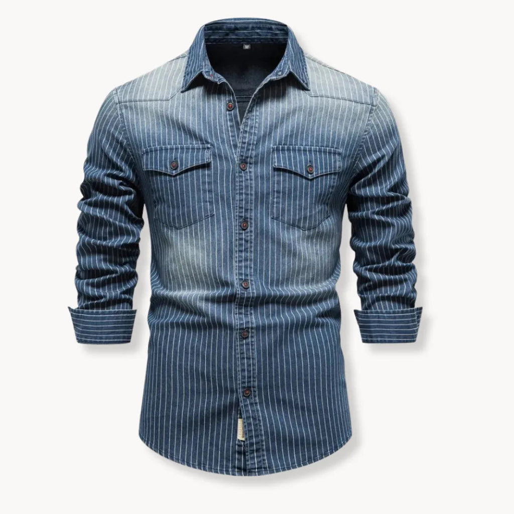 Denim Shirt | Cotton Blue Stripes | Buttoned Chest Pockets