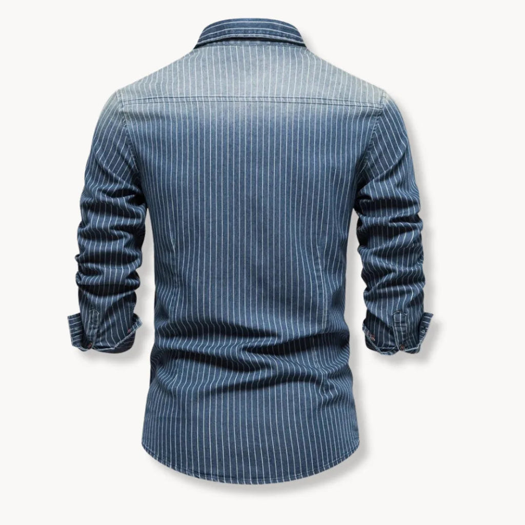 Denim Shirt | Cotton Blue Stripes | Buttoned Chest Pockets