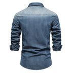 Denim Shirt | Cotton Blue Stripes | Buttoned Chest Pockets