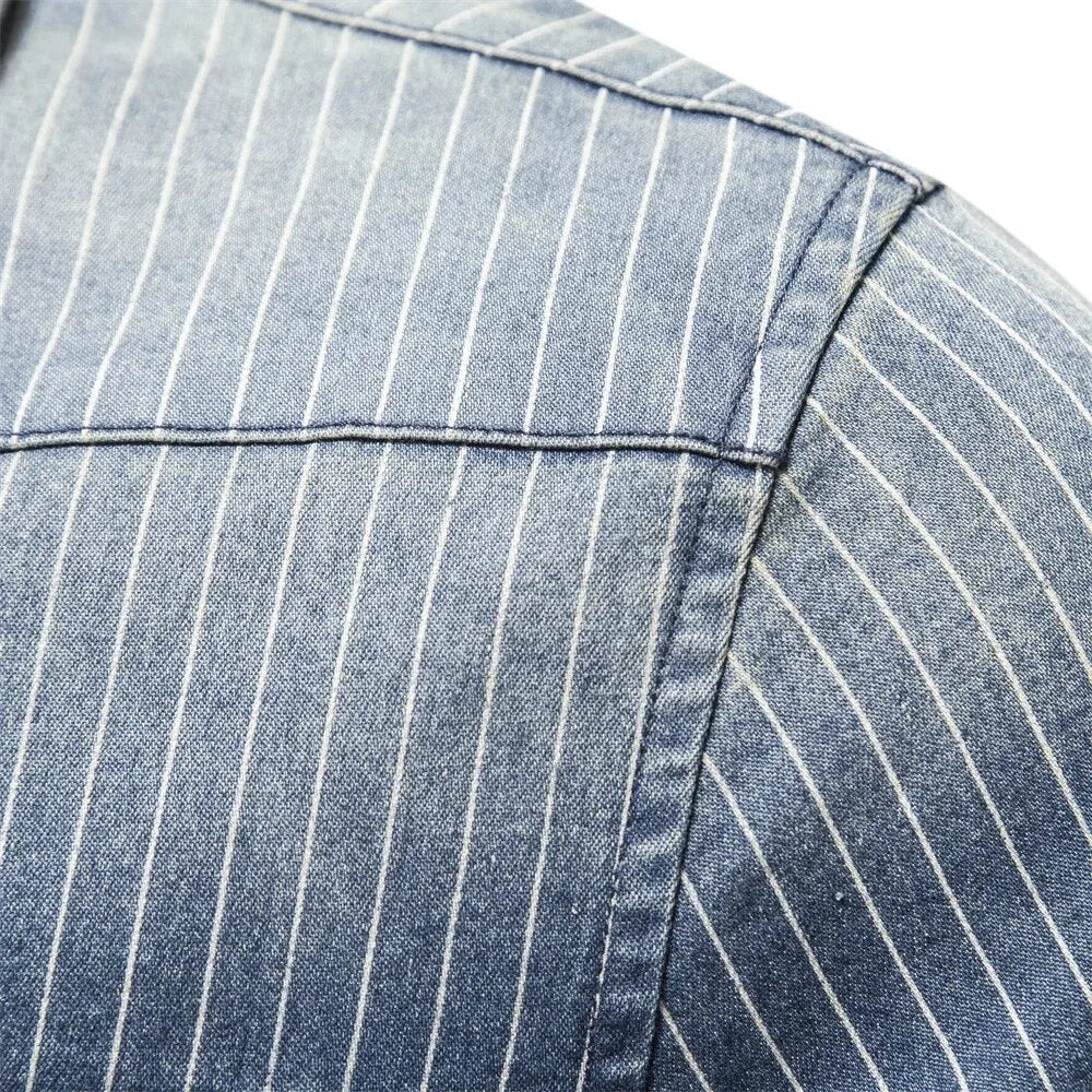 Denim Shirt | Striped Cotton | Button-Closure Chest Pockets