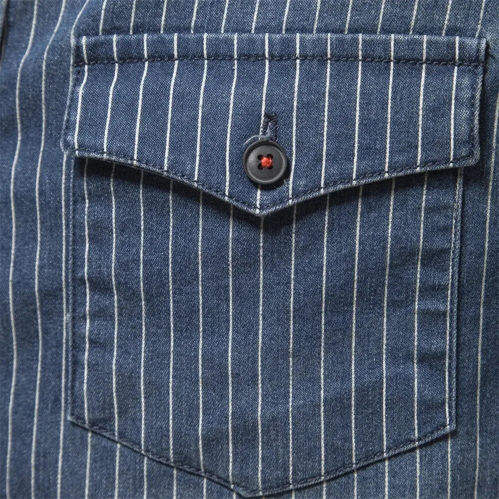 Denim Shirt | Striped Cotton | Button-Closure Chest Pockets