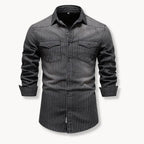 Denim Shirt | Striped Cotton | Button-Closure Chest Pockets