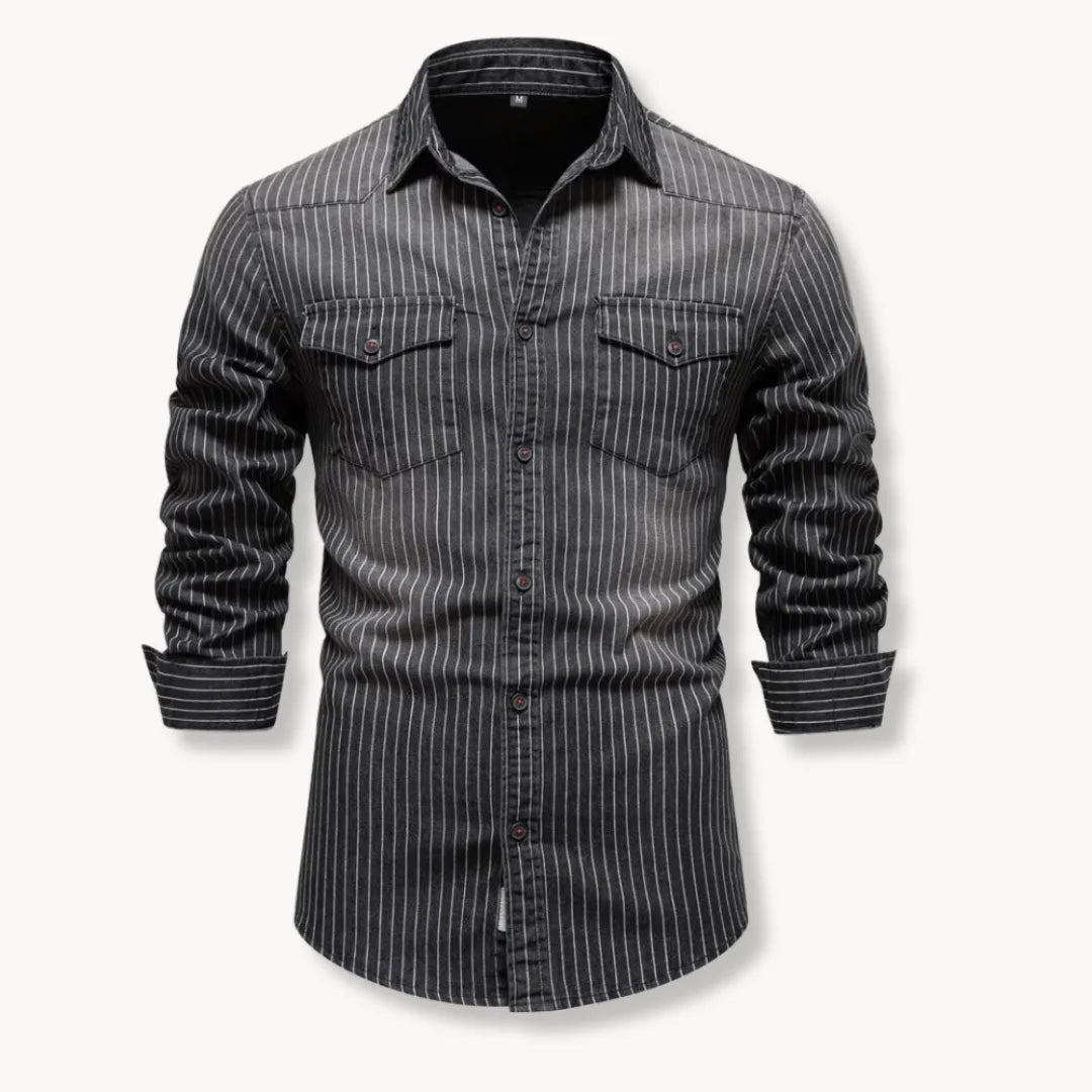Denim Shirt | Striped Cotton | Button-Closure Chest Pockets