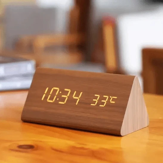 Digital Alarm Clock | Wood Grain LED Display | Temperature & CalendarXitsonga