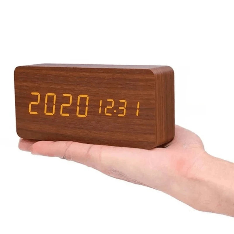 Digital Alarm Clock | Wood Grain LED Display | Temperature & CalendarXitsonga