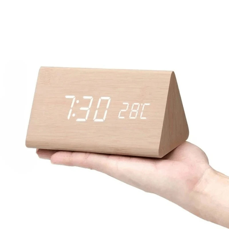 Digital Alarm Clock | Wood Grain LED Display | Temperature & CalendarXitsonga
