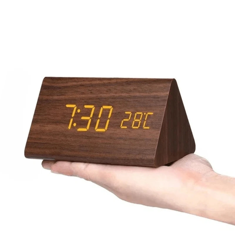 Digital Alarm Clock | Wood Grain LED Display | Temperature & CalendarXitsonga
