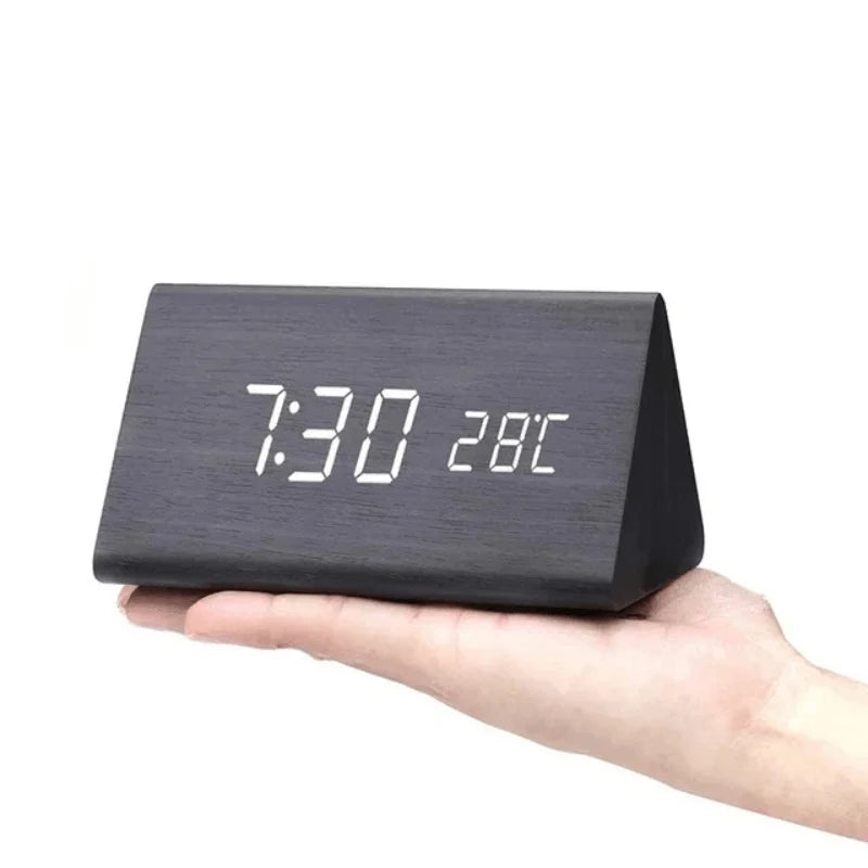 Digital Alarm Clock | Wood Grain LED Display | Temperature & CalendarXitsonga