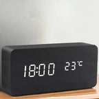 Digital Alarm Clock | Wood Grain LED Display | Temperature & CalendarXitsonga